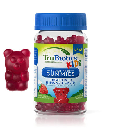 TruBiotics Probiotika für Kinder mit Präbiotika & Vitamin C – Zuckerfreie Gummibärchen für Verdauungs- und Immunsystemunterstützung, Kaubare Kinder-Probiotika, natürlicher Erdbeergeschmack, 40 Gummibärchen