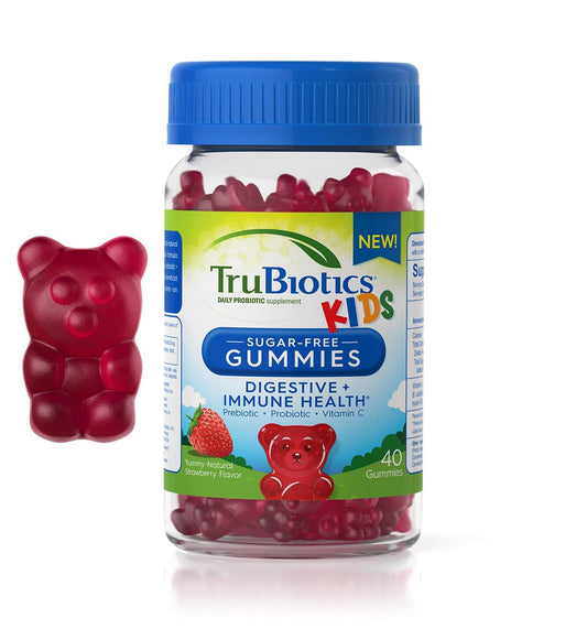 TruBiotics Probiotika für Kinder mit Präbiotika & Vitamin C – Zuckerfreie Gummibärchen für Verdauungs- und Immunsystemunterstützung, Kaubare Kinder-Probiotika, natürlicher Erdbeergeschmack, 40 Gummibärchen