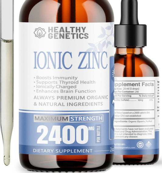 Flüssige Zinktropfen Konzentrat für die ganze Familie | 240-Tage-Vorrat | Zinksulfat 2400mg | Immunität, Stimmung, Gehirn, Schilddrüse | 60 ml