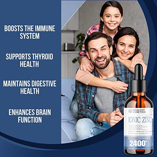 Flüssige Zinktropfen Konzentrat für die ganze Familie | 240-Tage-Vorrat | Zinksulfat 2400mg | Immunität, Stimmung, Gehirn, Schilddrüse | 60 ml
