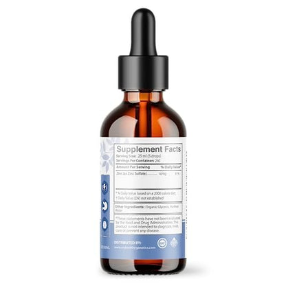 Flüssige Zinktropfen Konzentrat für die ganze Familie | 240-Tage-Vorrat | Zinksulfat 2400mg | Immunität, Stimmung, Gehirn, Schilddrüse | 60 ml