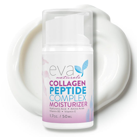 Eva Naturals Collagen Peptid Komplex Feuchtigkeitscreme – Gesichtscreme mit Multi-Peptiden, Hyaluronsäure, Aminosäuren, Vitamin B5 und E – Reichhaltige Nachtlotion für jugendlichen Glanz und Pflege feiner Linien – 1,7 Fl Oz