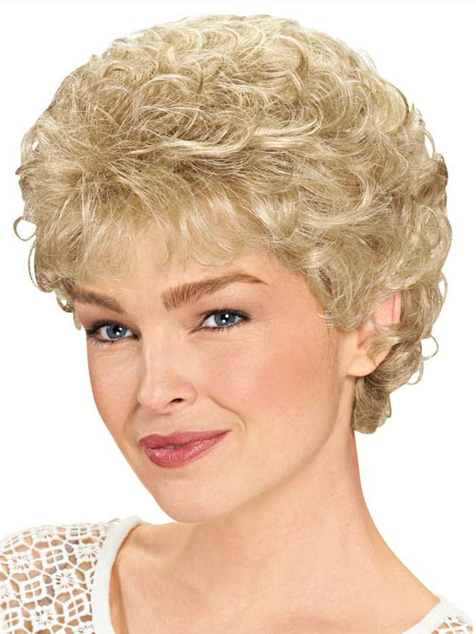 GNIMEGIL Kurze Lockenperücke für Damen – Synthetische Perücke für ältere Frauen, Hellblond, Halloween-Kostüm, Karneval, Party