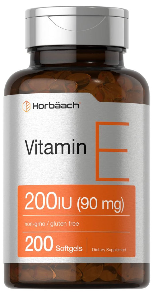 Horbäach Vitamin E Weichkapseln 200 IE | 90 mg Supplement | 200 Stück | Nicht-GVO & glutenfrei