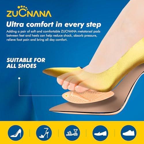 ZUCNANA Metatarsal Pads | 2 Paar High Heel Einlagen | Weiche Gel-Einlagen für Frauen | Wiederverwendbare Ballenpolster gegen Fußschmerzen und für Komfort | Einheitsgröße (Gold)