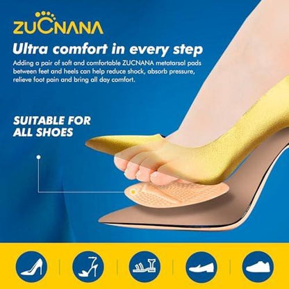 ZUCNANA Metatarsal Pads | 2 Paar High Heel Einlagen | Weiche Gel-Einlagen für Frauen | Wiederverwendbare Ballenpolster gegen Fußschmerzen und für Komfort | Einheitsgröße (Gold)