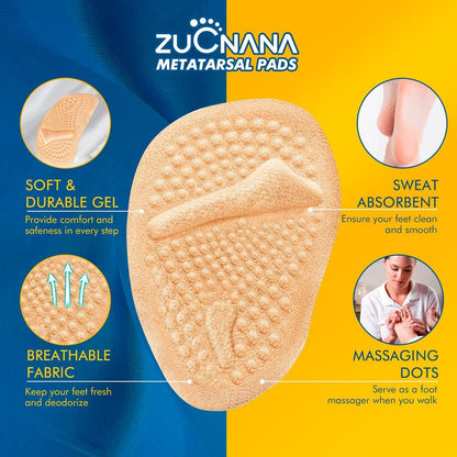 ZUCNANA Metatarsal Pads | 2 Paar High Heel Einlagen | Weiche Gel-Einlagen für Frauen | Wiederverwendbare Ballenpolster gegen Fußschmerzen und für Komfort | Einheitsgröße (Gold)