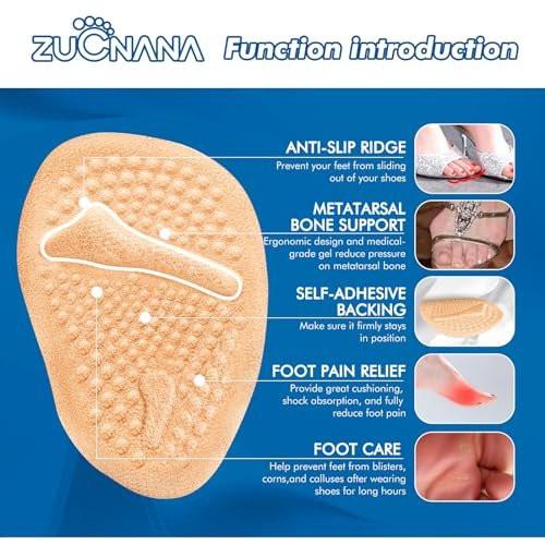 ZUCNANA Metatarsal Pads | 2 Paar High Heel Einlagen | Weiche Gel-Einlagen für Frauen | Wiederverwendbare Ballenpolster gegen Fußschmerzen und für Komfort | Einheitsgröße (Gold)