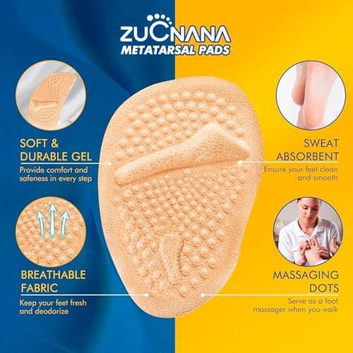 ZUCNANA Metatarsal Pads | 2 Paar High Heel Einlagen | Weiche Gel-Einlagen für Frauen | Wiederverwendbare Ballenpolster gegen Fußschmerzen und für Komfort | Einheitsgröße (Gold)