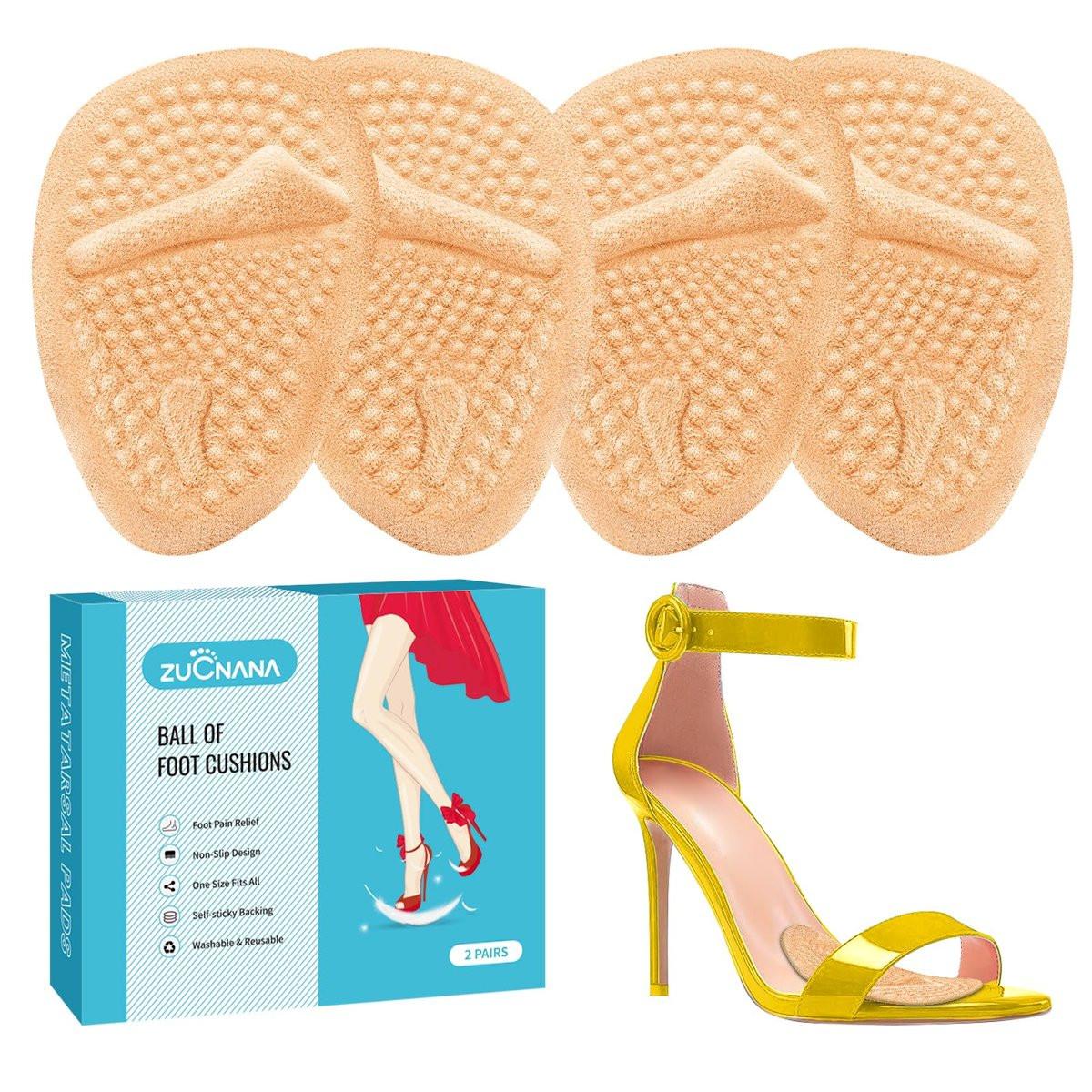ZUCNANA Metatarsal Pads | 2 Paar High Heel Einlagen | Weiche Gel-Einlagen für Frauen | Wiederverwendbare Ballenpolster gegen Fußschmerzen und für Komfort | Einheitsgröße (Gold)