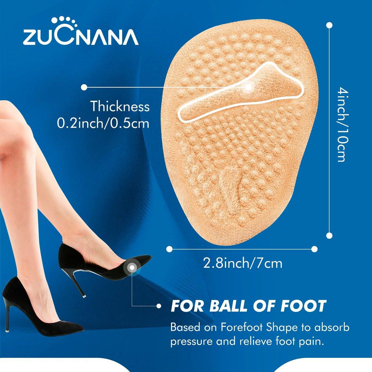 ZUCNANA Metatarsal Pads | 2 Paar High Heel Einlagen | Weiche Gel-Einlagen für Frauen | Wiederverwendbare Ballenpolster gegen Fußschmerzen und für Komfort | Einheitsgröße (Gold)