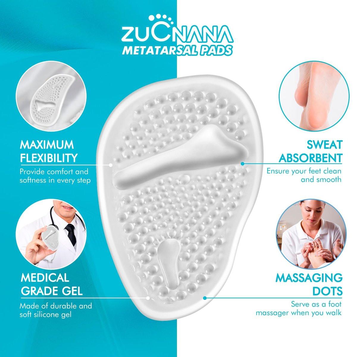 ZUCNANA Ballenpolster (2 Paar Gel-Einlegesohlen), Fersenpolster für Frauen, rutschfeste Fersenpads, Fersenkissen zur Schmerzlinderung und für Komfort, Einheitsgröße (Transparent)