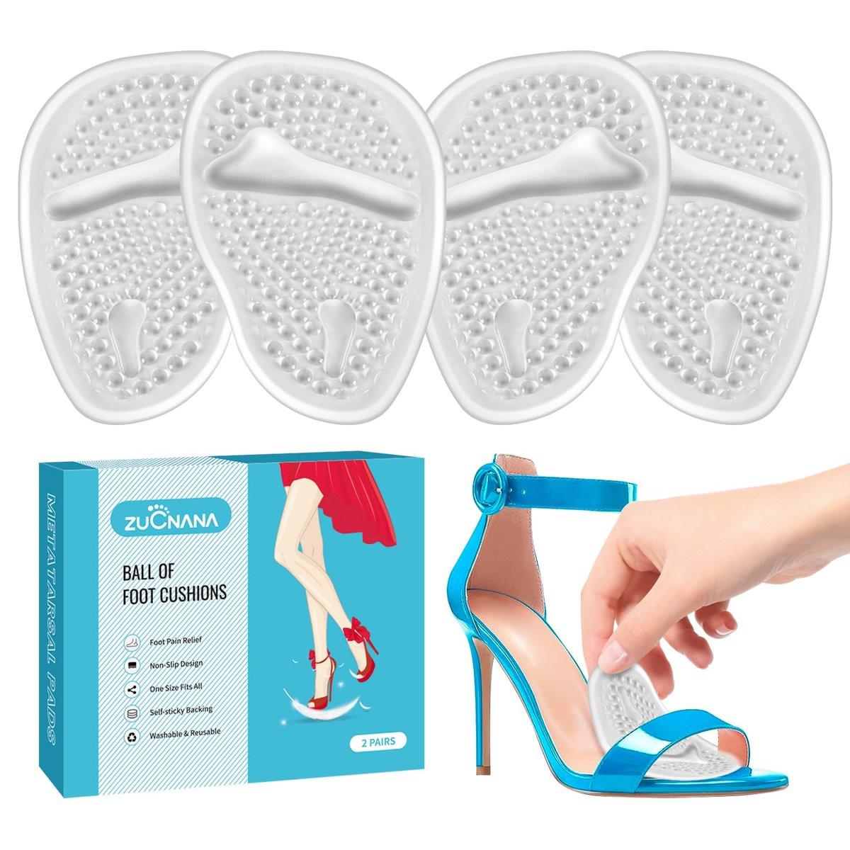 ZUCNANA Ballenpolster (2 Paar Gel-Einlegesohlen), Fersenpolster für Frauen, rutschfeste Fersenpads, Fersenkissen zur Schmerzlinderung und für Komfort, Einheitsgröße (Transparent)