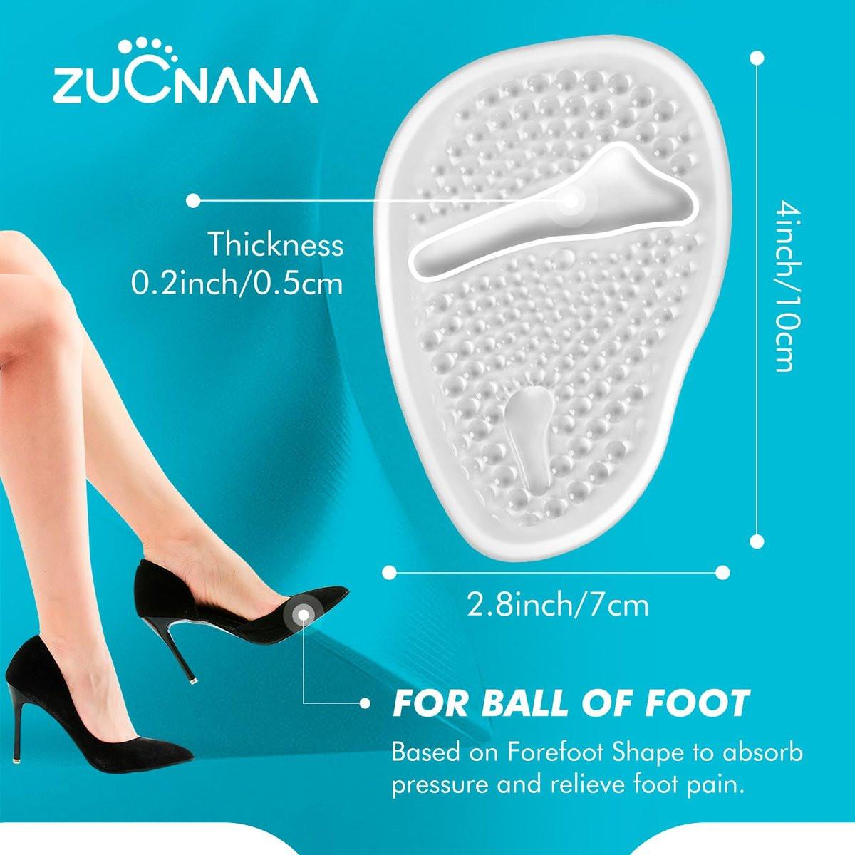 ZUCNANA Ballenpolster (2 Paar Gel-Einlegesohlen), Fersenpolster für Frauen, rutschfeste Fersenpads, Fersenkissen zur Schmerzlinderung und für Komfort, Einheitsgröße (Transparent)