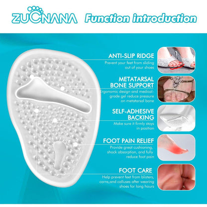 ZUCNANA Ballenpolster (2 Paar Gel-Einlegesohlen), Fersenpolster für Frauen, rutschfeste Fersenpads, Fersenkissen zur Schmerzlinderung und für Komfort, Einheitsgröße (Transparent)