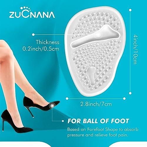 ZUCNANA Ballenpolster (2 Paar Gel-Einlegesohlen), Fersenpolster für Frauen, rutschfeste Fersenpads, Fersenkissen zur Schmerzlinderung und für Komfort, Einheitsgröße (Transparent)