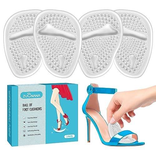 ZUCNANA Ballenpolster (2 Paar Gel-Einlegesohlen), Fersenpolster für Frauen, rutschfeste Fersenpads, Fersenkissen zur Schmerzlinderung und für Komfort, Einheitsgröße (Transparent)