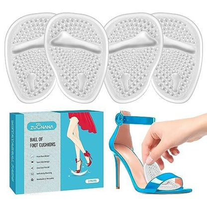 ZUCNANA Ballenpolster (2 Paar Gel-Einlegesohlen), Fersenpolster für Frauen, rutschfeste Fersenpads, Fersenkissen zur Schmerzlinderung und für Komfort, Einheitsgröße (Transparent)