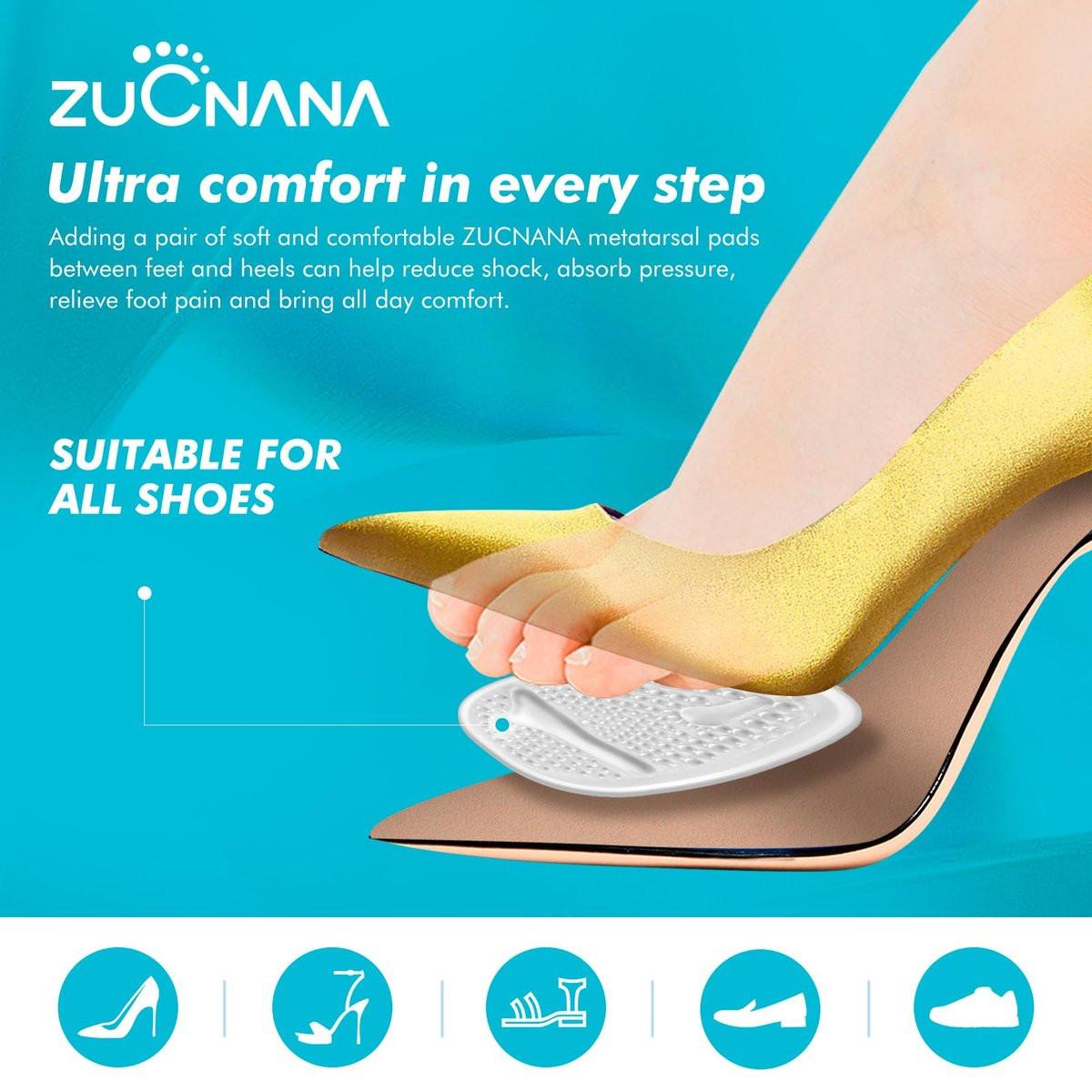ZUCNANA Ballenpolster (2 Paar Gel-Einlegesohlen), Fersenpolster für Frauen, rutschfeste Fersenpads, Fersenkissen zur Schmerzlinderung und für Komfort, Einheitsgröße (Transparent)