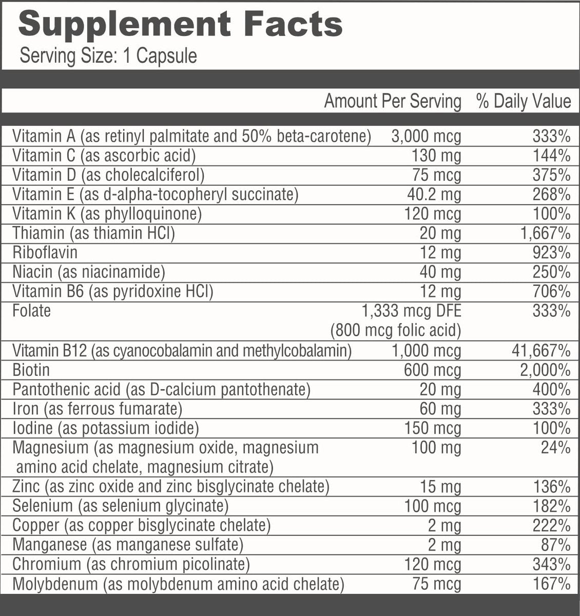 BariatricPal Multivitamin ONE – Tägliches Bariatrisches Multivitamin mit 60 mg Eisen, 30 Kapseln (1 Monatsvorrat)