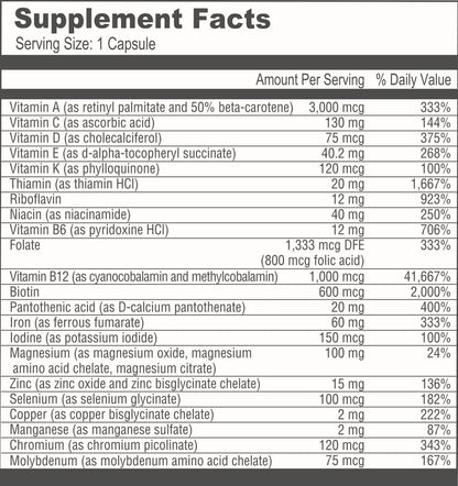 BariatricPal Multivitamin ONE – Tägliches Bariatrisches Multivitamin mit 60 mg Eisen, 30 Kapseln (1 Monatsvorrat)