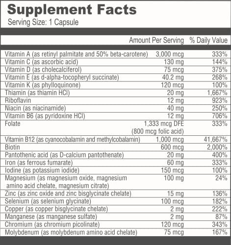 BariatricPal Multivitamin ONE – Tägliches Bariatrisches Multivitamin mit 60 mg Eisen, 30 Kapseln (1 Monatsvorrat)