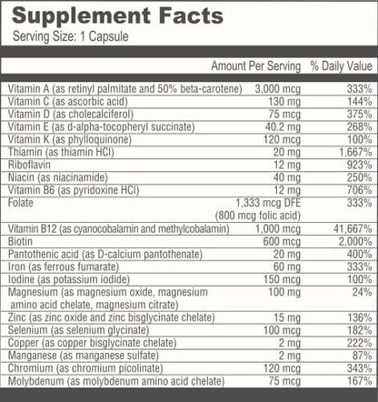 BariatricPal Multivitamin ONE – Tägliches Bariatrisches Multivitamin mit 60 mg Eisen, 30 Kapseln (1 Monatsvorrat)