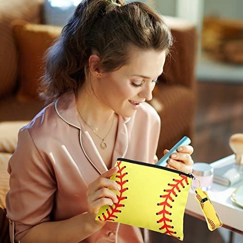 Saintrygo 20-teilige Softball-Kosmetiktasche aus Neopren – Tragbare Make-up-Tasche mit Schlüsselanhänger für Frauen, Mädchen und Teamspieler