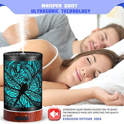 Kobodon Aromatherapie Diffuser aus Metall – Kaltnebel-Luftbefeuchter mit 7 Farben LED-Licht, automatische Abschaltung – Libellen-Design, Geschenk für Frauen, Mama, Oma