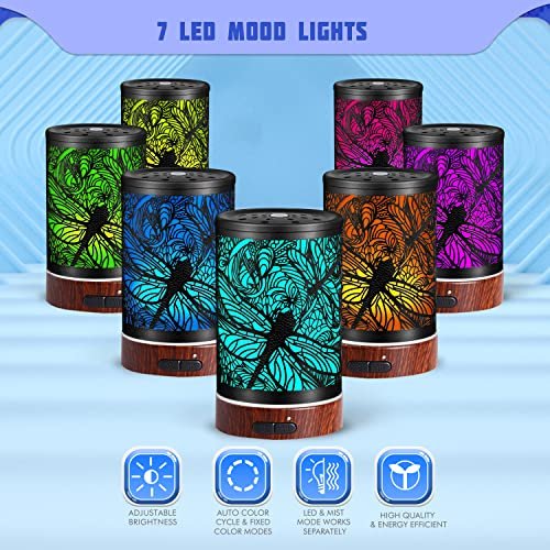 Kobodon Aromatherapie Diffuser aus Metall – Kaltnebel-Luftbefeuchter mit 7 Farben LED-Licht, automatische Abschaltung – Libellen-Design, Geschenk für Frauen, Mama, Oma