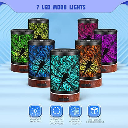 Kobodon Aromatherapie Diffuser aus Metall – Kaltnebel-Luftbefeuchter mit 7 Farben LED-Licht, automatische Abschaltung – Libellen-Design, Geschenk für Frauen, Mama, Oma