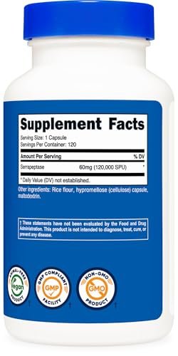Nutricost Serrapeptase 120.000 SPU, 120 Kapseln – Glutenfrei, Nicht-GMO, Vegetarierfreundlich