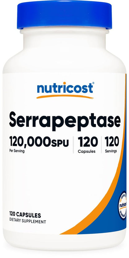 Nutricost Serrapeptase 120.000 SPU, 120 Kapseln – Glutenfrei, Nicht-GMO, Vegetarierfreundlich