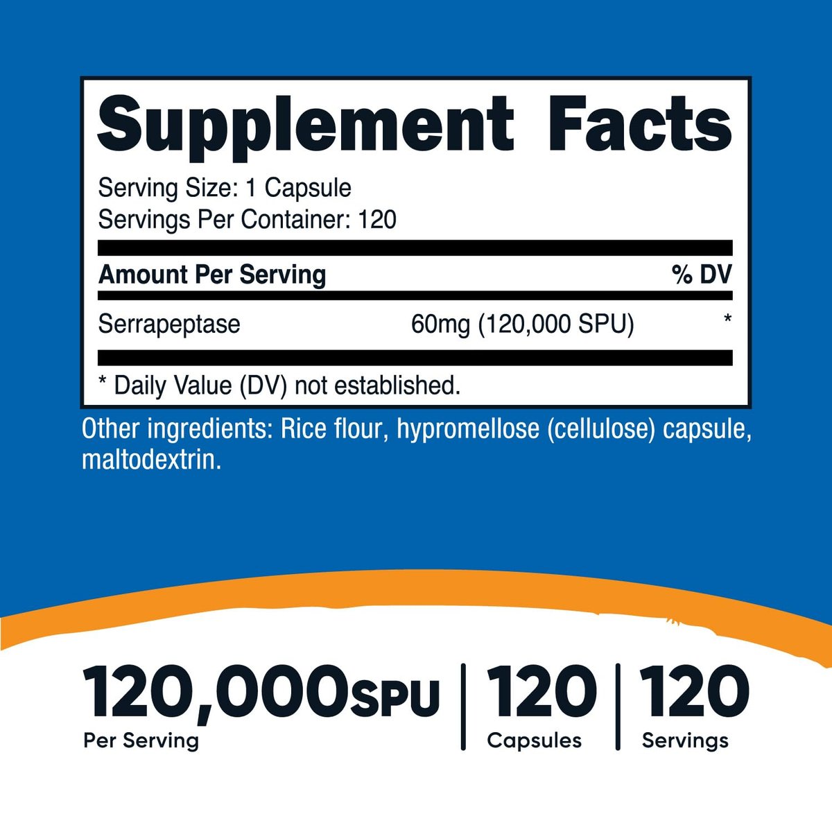 Nutricost Serrapeptase 120.000 SPU, 120 Kapseln – Glutenfrei, Nicht-GMO, Vegetarierfreundlich