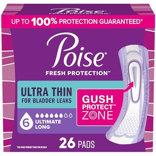 Poise Ultra Thin Inkontinenz- & Wochenbett-Einlagen bei Blasenschwäche, 6 Tropfen Ultimative Saugfähigkeit, Lange Länge, 26 Stück (Verpackung kann variieren)