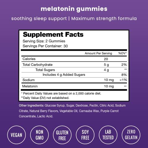 NutraChamps Melatonin Gummies für Erwachsene – Hochdosiertes Schlafmittel mit 5 mg oder 10 mg Dosis, vegane natürliche Erdbeer-Geschmacksrichtung zur Förderung eines gesunden Schlafzyklus, 60 Gummibärchen
