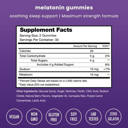 NutraChamps Melatonin Gummies für Erwachsene – Hochdosiertes Schlafmittel mit 5 mg oder 10 mg Dosis, vegane natürliche Erdbeer-Geschmacksrichtung zur Förderung eines gesunden Schlafzyklus, 60 Gummibärchen