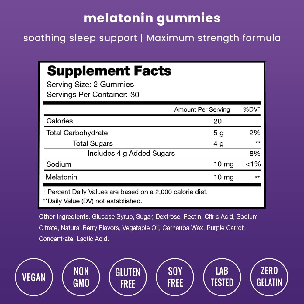 NutraChamps Melatonin Gummies für Erwachsene – Hochdosiertes Schlafmittel mit 5 mg oder 10 mg Dosis, vegane natürliche Erdbeer-Geschmacksrichtung zur Förderung eines gesunden Schlafzyklus, 60 Gummibärchen