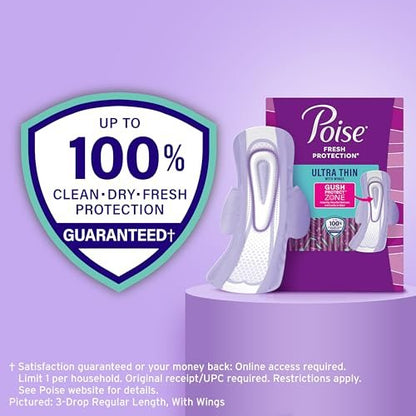 Poise Ultra Thin Inkontinenz- & Wochenbett-Einlagen mit Flügeln bei Blasenschwäche, 3 Tropfen Leichte Saugstärke, Reguläre Länge, 132 Stück (Verpackung kann variieren)