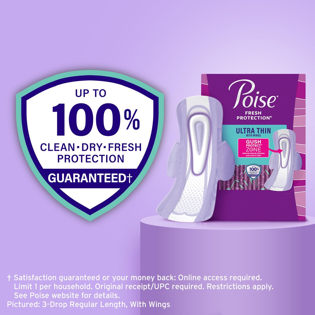 Poise Ultra Thin Inkontinenz- & Wochenbett-Einlagen mit Flügeln bei Blasenschwäche, 4 Tropfen mittlere Saugstärke, normale Länge, 54 Stück (Verpackung kann variieren)