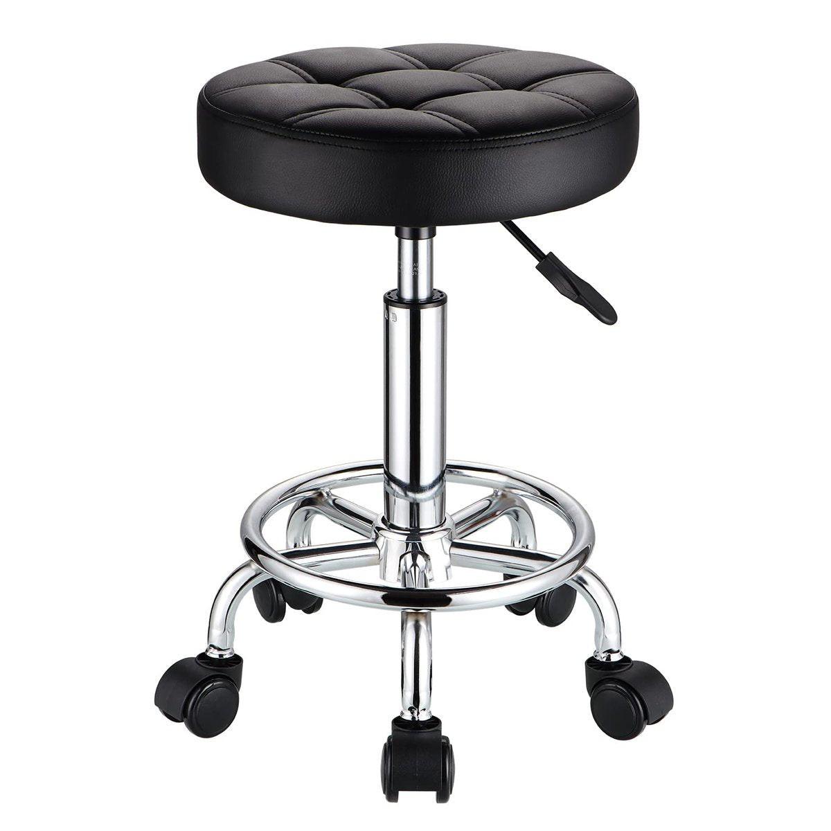 HMTOT Runder Rollhocker – PU-Leder Sitzhöhe verstellbar Drehhocker mit Rollen Schwarz