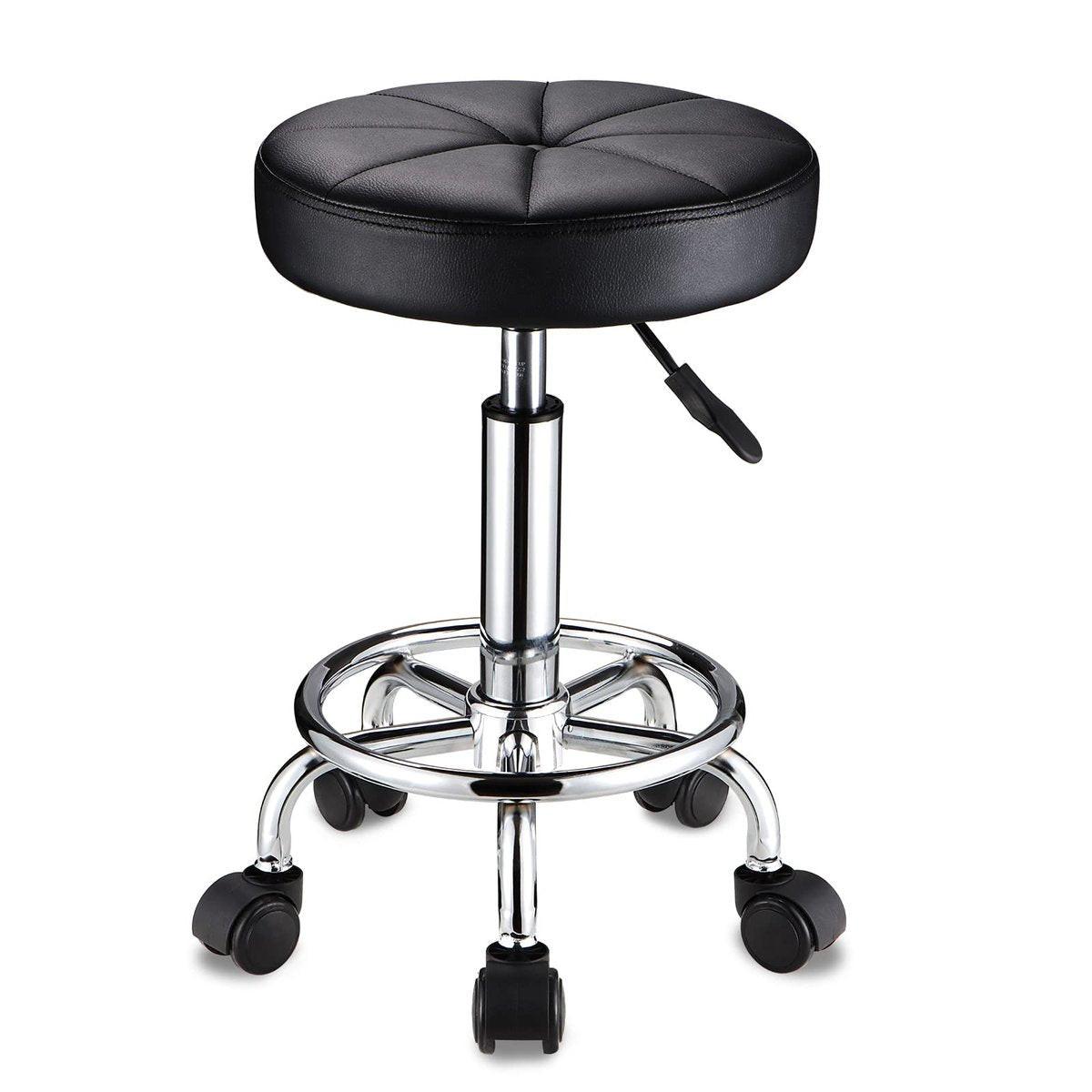 HMTOT Runder Rollhocker mit Rollen Höhenverstellbarer Drehhocker für Salon Spa Massage Schwarz