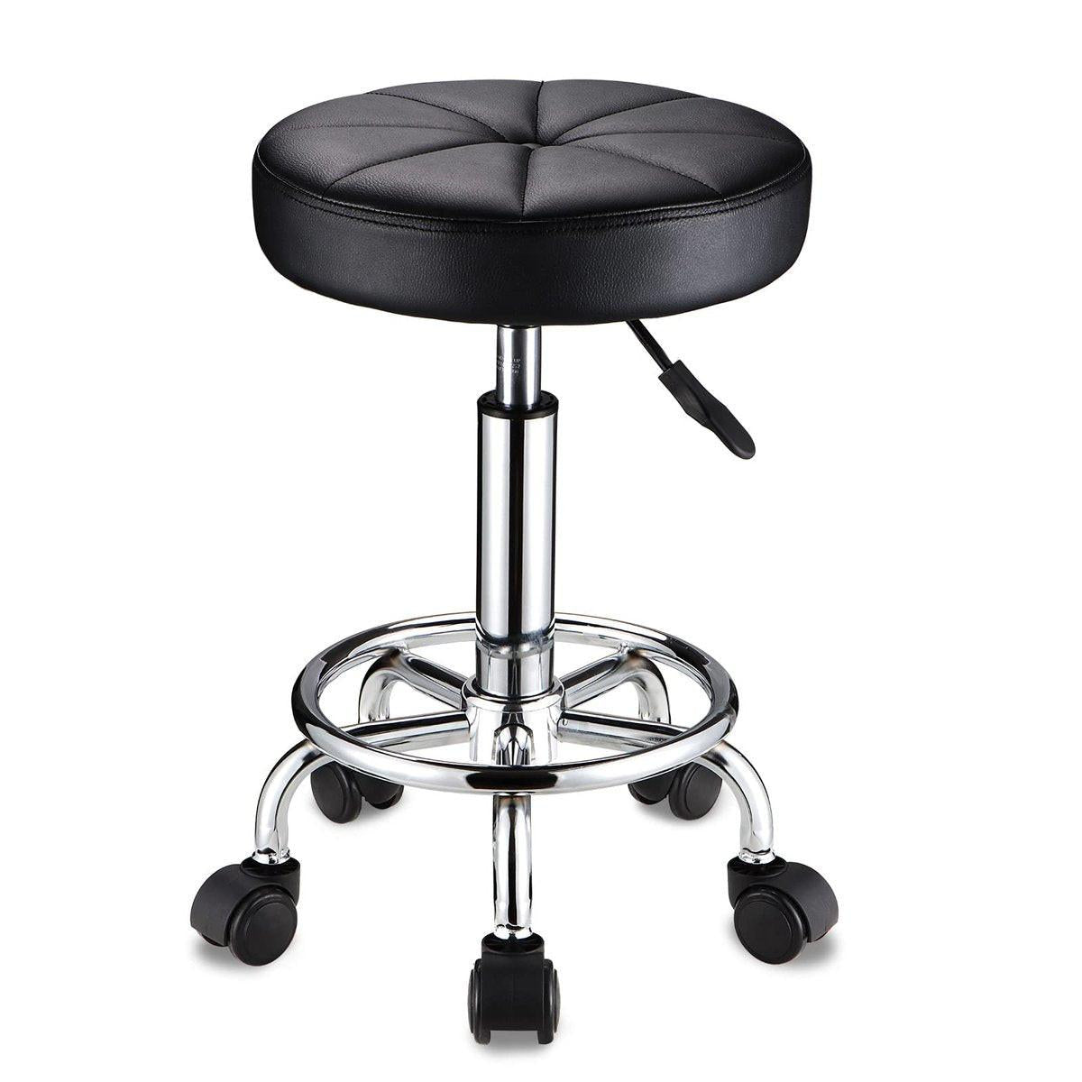 HMTOT Runder Rollhocker mit Rollen Höhenverstellbarer Drehhocker für Salon Spa Massage Schwarz