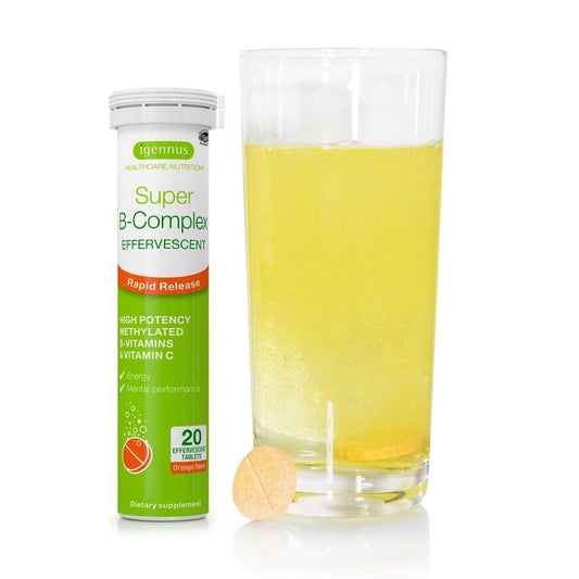 Igennus Super B-Complex Methylated – 20 Brausetabletten, flüssiges B-Vitamin-Präparat, schneller Energie-Drink, koffein- & zuckerfrei, Orangen-Geschmack, vegan