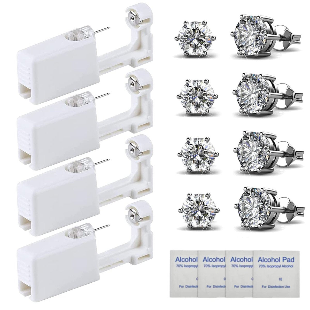 HYJLPAF Ohrlochstechen Set – 4er-Pack Einweg-Piercingpistole mit 5mm Silber-Ohrsteckern