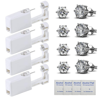 HYJLPAF Ohrlochstechen Set – 4er-Pack Einweg-Piercingpistole mit 5mm Silber-Ohrsteckern