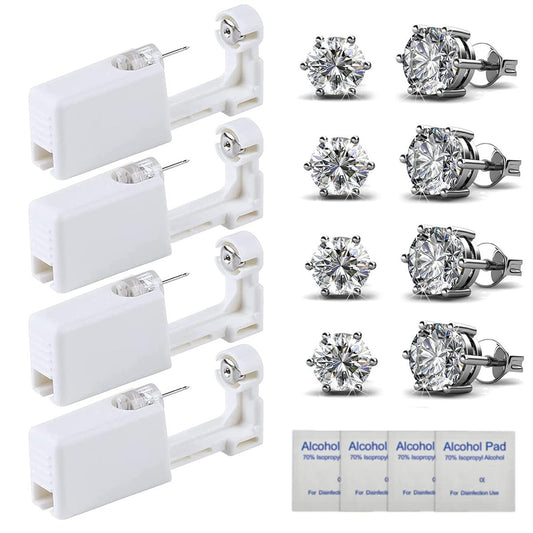 HYJLPAF Ohrlochstechen Set – 4er-Pack Einweg-Piercingpistole mit 5mm Silber-Ohrsteckern