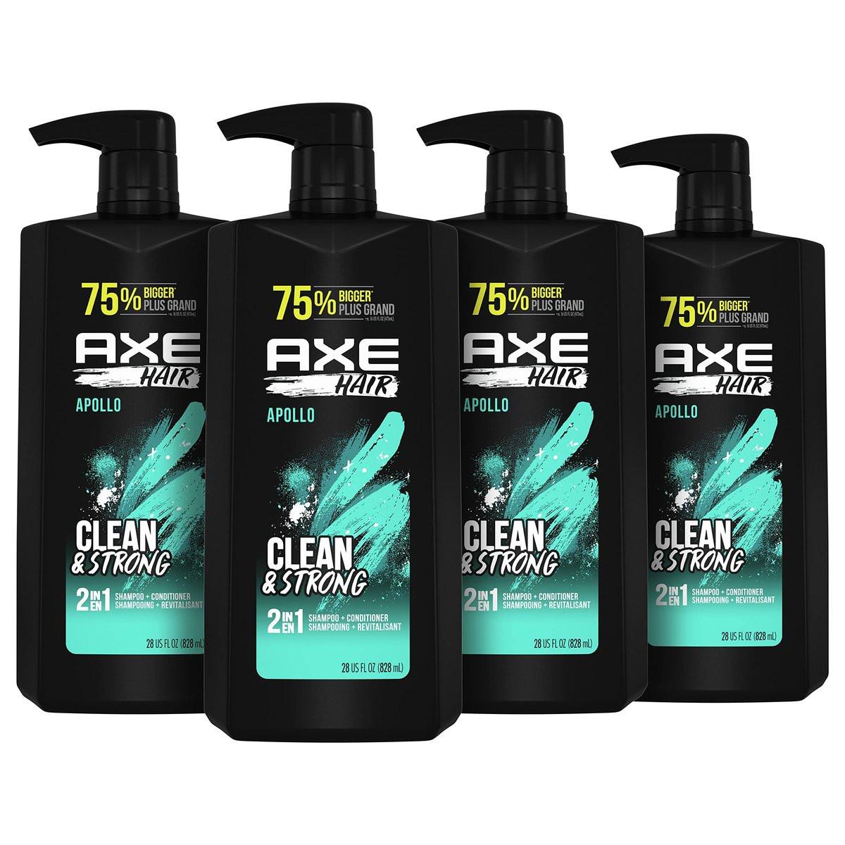 AXE Wash & Care 2-in-1 Shampoo & Conditioner Apollo – 4er-Pack für sauberes und starkes Haar, mit Salbei & Zedernholz, 100 % recycelte Flasche, 28 oz