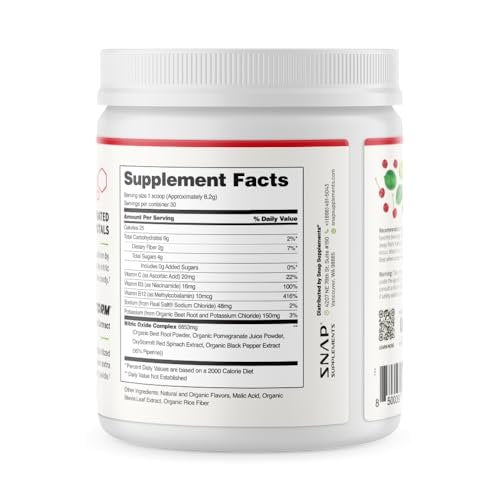 Snap Supplements Bio Rote Bete Pulver mit Nitric-Oxid-Booster für Männer & Frauen, Rote Spinat & Granatapfel, Unterstützt gesunde Energie & Blutdruck (bereits im normalen Bereich), 30 Portionen, Kirsche-Limette