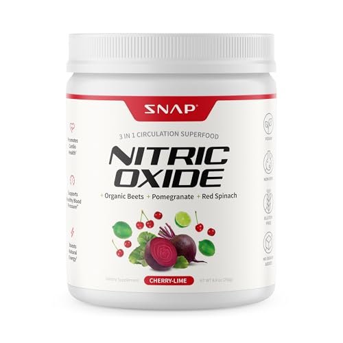 Snap Supplements Bio Rote Bete Pulver mit Nitric-Oxid-Booster für Männer & Frauen, Rote Spinat & Granatapfel, Unterstützt gesunde Energie & Blutdruck (bereits im normalen Bereich), 30 Portionen, Kirsche-Limette